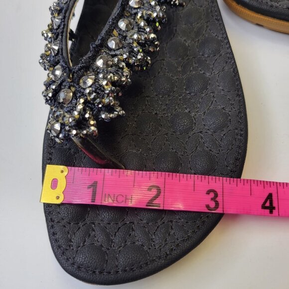 SIZE 8 Black Glitter Embellished Sandals Cushioned Flats Slippers (Size 39) - Picture 12 of 14